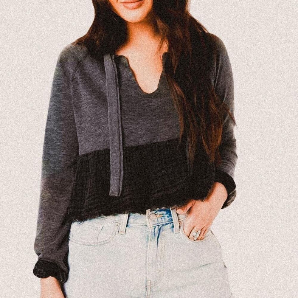 Free People Sweet Jane grey Cropped Pullover Top – Indie Romantic xs